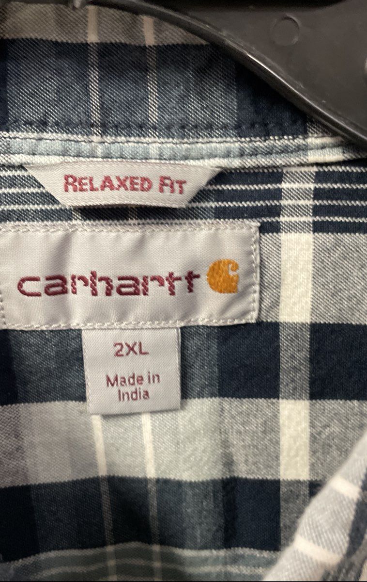 Carhartt Men's Relaxed Fit Short Sleeve Plaid Button Shirt Navy Sz 2XL