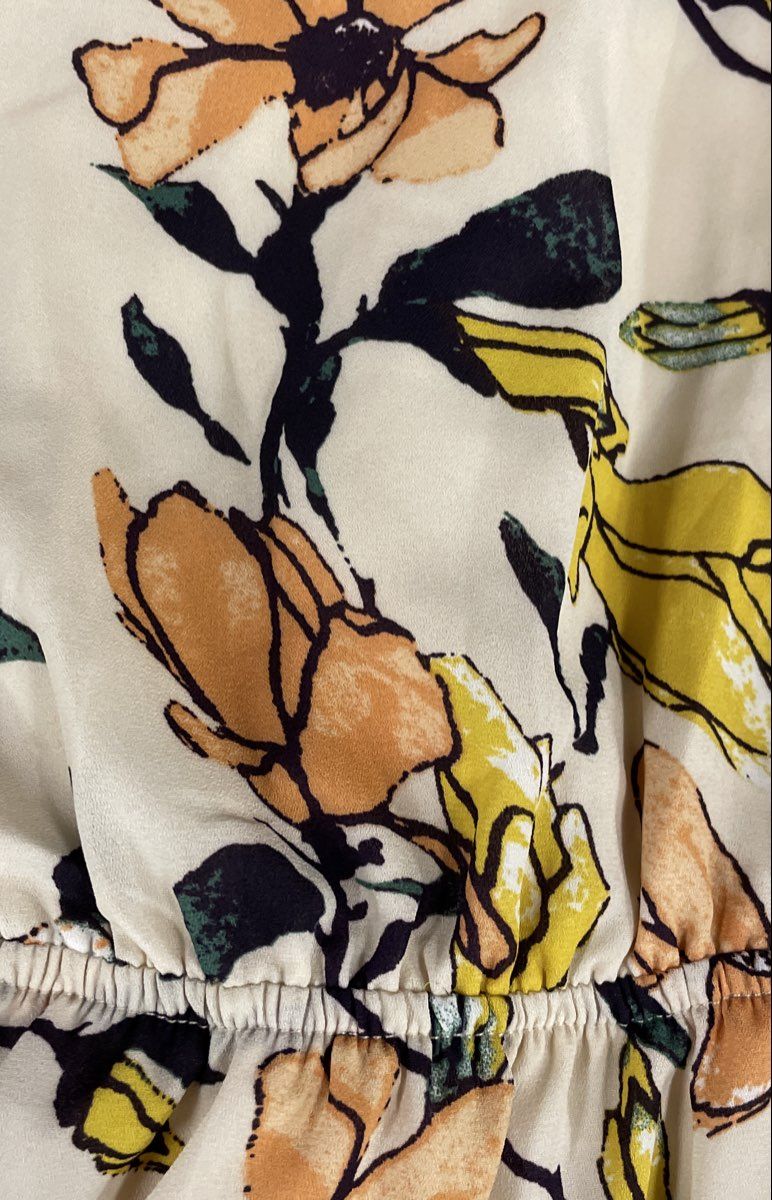 Lulus Women's Yellow Orange Floral Off The Shoulder Bell Sleeve Romper Sz XL