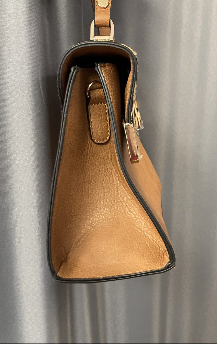 Dune London Tan Leopard Print Satchel Bag with Strap & Wallet Gold Hardware