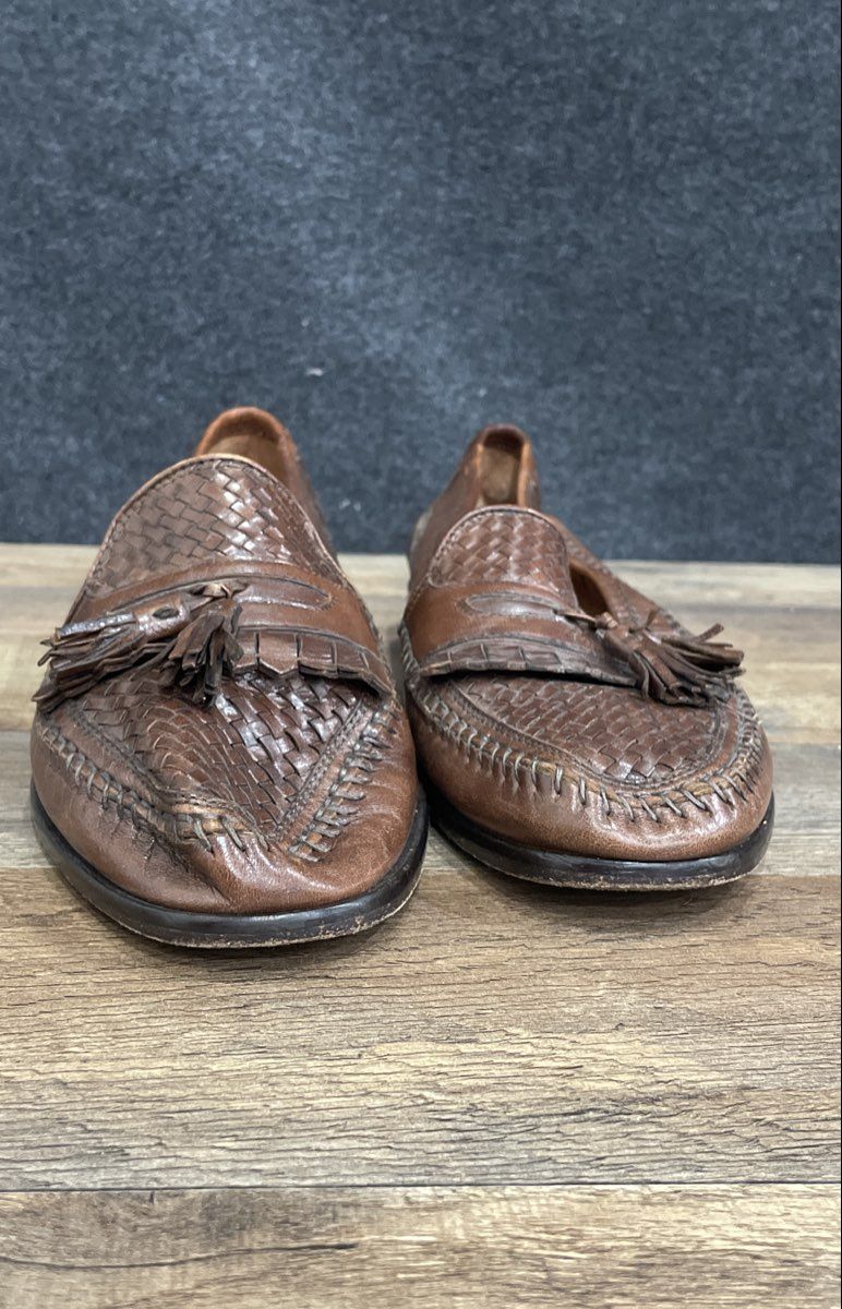 Bostonian Brown Woven Leather Tassel Kiltie Loafers Made in Italy Size 8.5
