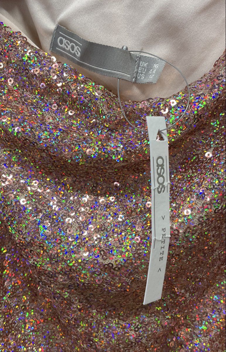 ASOS Petite Women's Pink Iridescent One Shoulder Sequin Mini Dress NWT Sz 12
