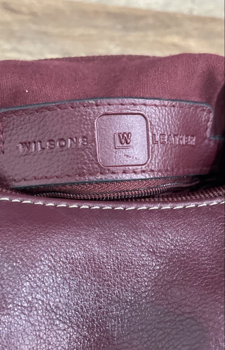 Wilsons Maroon Leather Shoulder Bag Contrast Stitching Silver Hardware Vintage