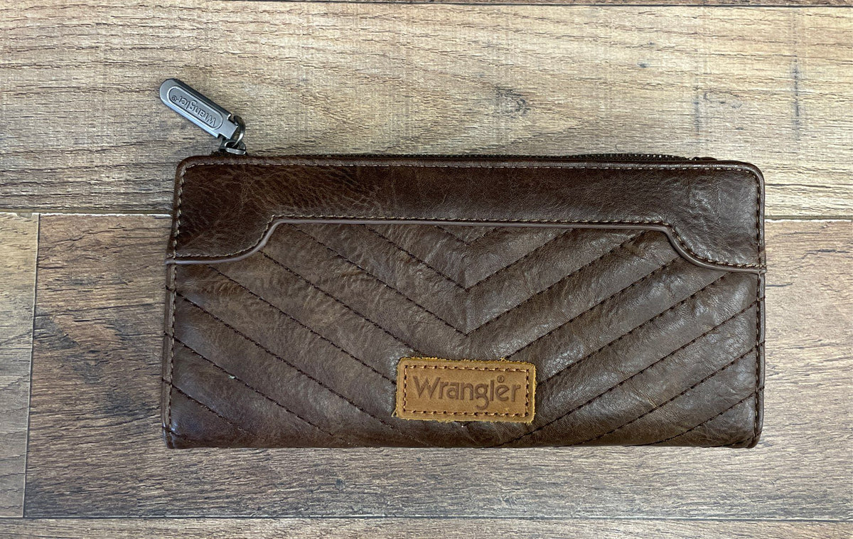 Buxton Pebbled Leather & Wrangler Quilted Vegan Leather Wallet Lot of 2 Brown
