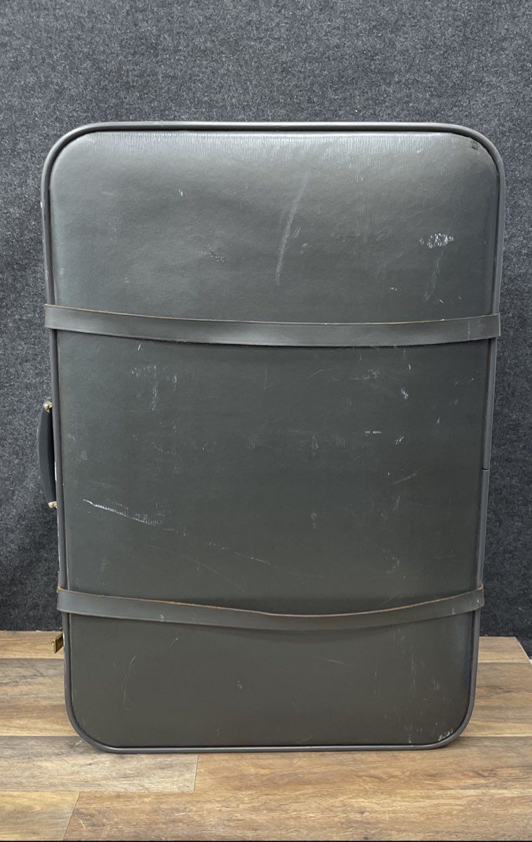 Vintage Grey Hardshell Suitcase Large Travel Luggage Brass Hardware