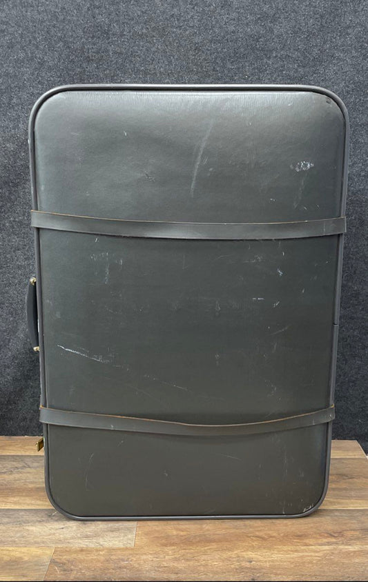 Vintage Grey Hardshell Suitcase Large Travel Luggage Brass Hardware