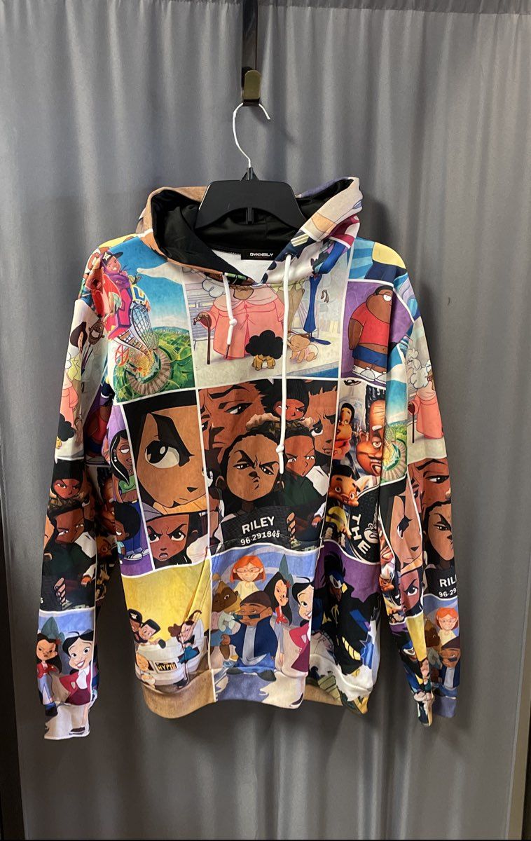 DYKHMILY Men's Boondocks Bebe's Kids Animation All-Over Print Hoodie Sz M