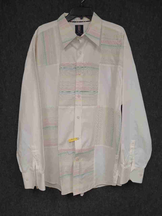 Vintage Y2K Phat Farm Men's White Patchwork Textured Stripe Shirt Sz XXL