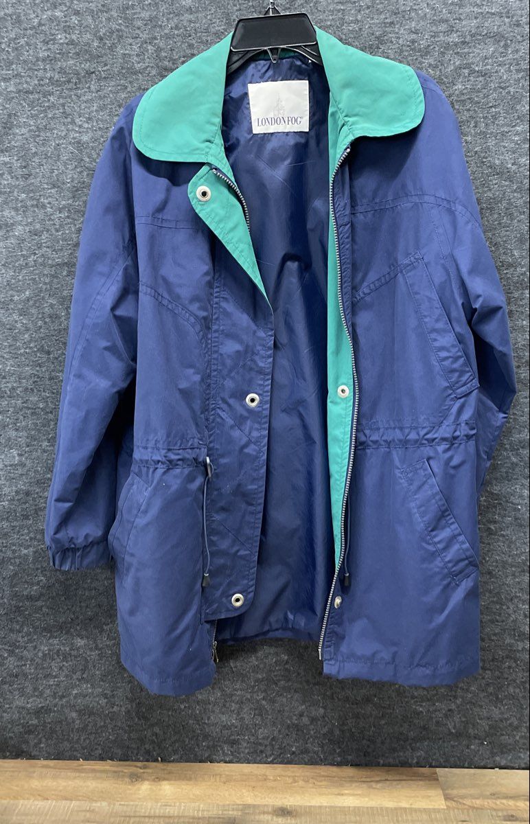 Vintage 90s London Fog Women's Navy Blue Green Contrast Collar Jacket Sz 8
