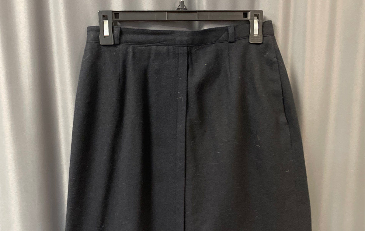 Vintage 80s pant-her Women's Blue Wool Straight Midi Skirt Pockets 28" Waist