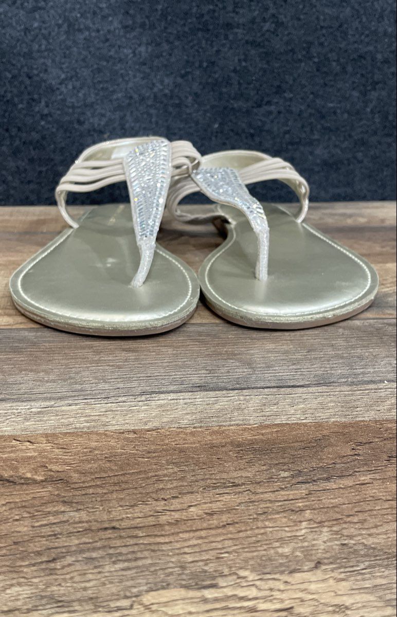 Kelly & Katie Silver Rhinestone Slingback Flip Flop Sandals Women's Size 11M