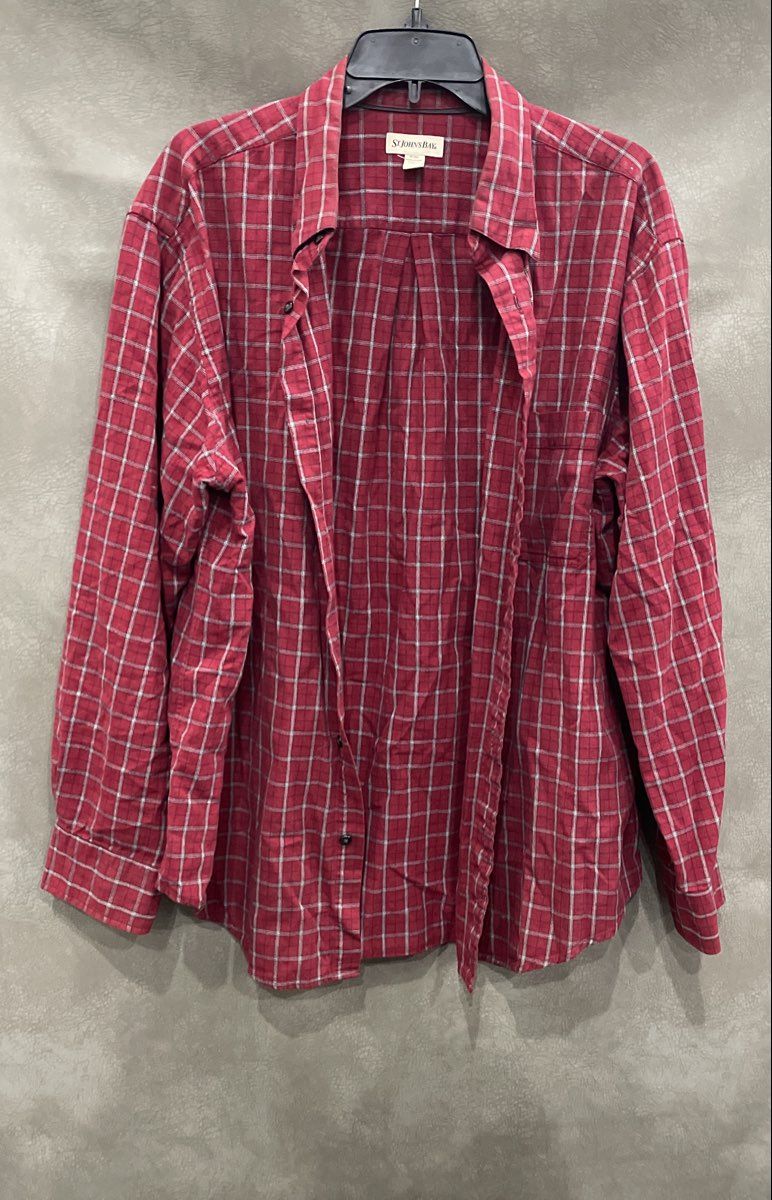 St. John's Bay Men's Red Plaid Button Up 100% Cotton Long Sleeve Shirt XL