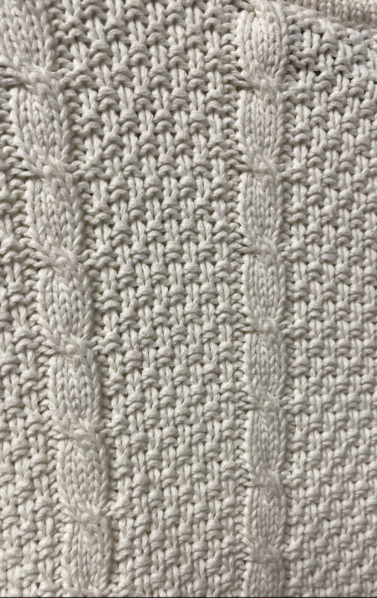 Wainscott Women's White Cable Knit Cotton Mock Neck High Low Hem Sweater Sz M