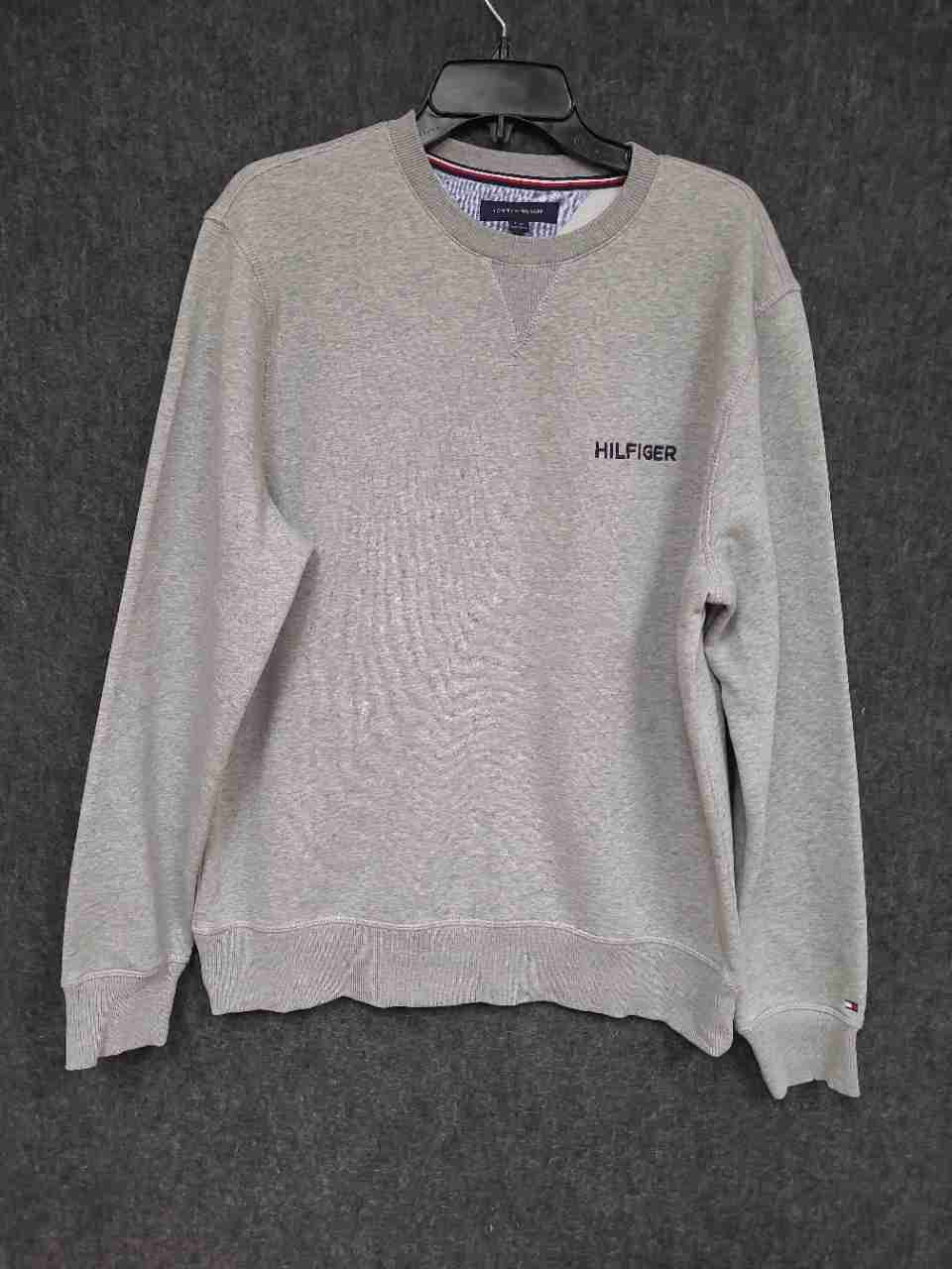 Tommy Hilfiger Boys Gray Crewneck Sweatshirt Embroidered Logo V-Stitch Sz L