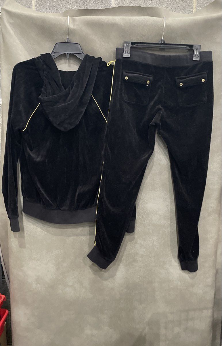 Juicy Couture Women's Tracksuit Set Black Gold Piping Hoodie Joggers Sz M