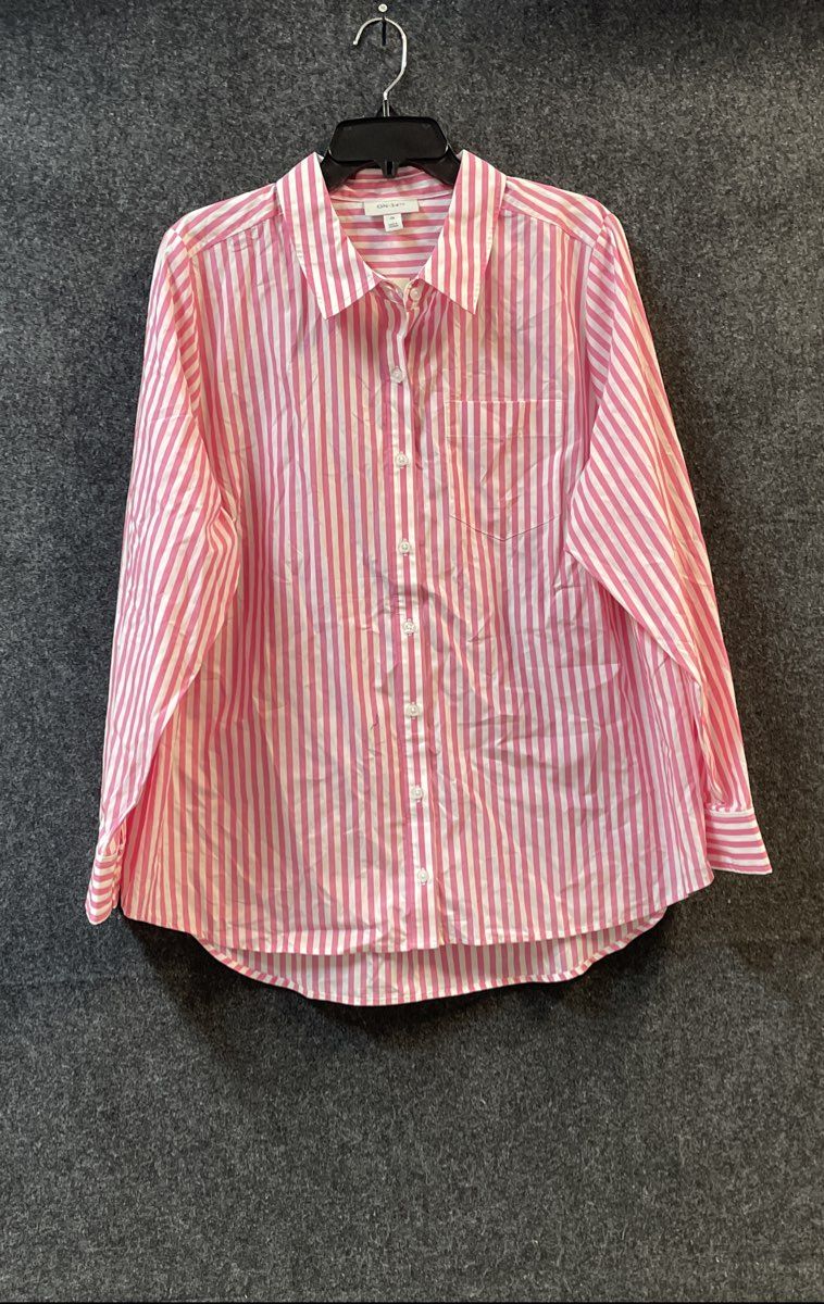 On 34th Women's Pink White Striped Button Down Cotton Shirt NWT Sz 2X