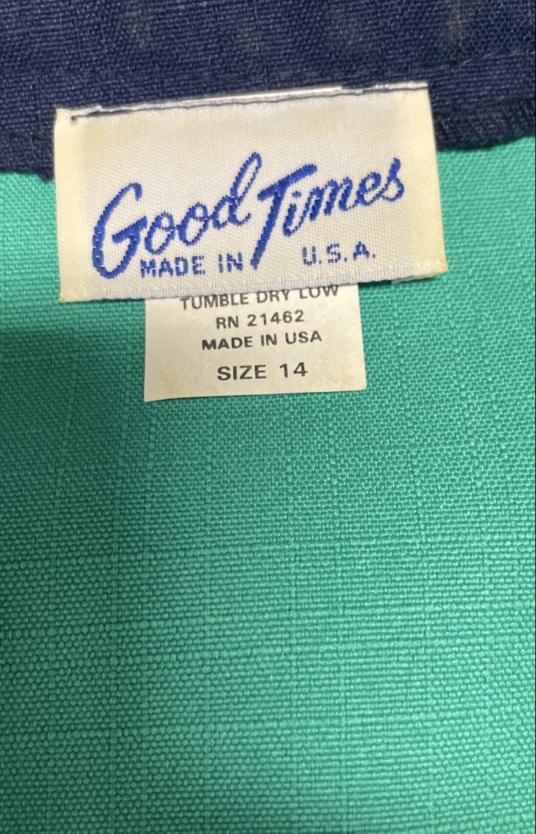 Vintage 80s Good Times Teal Navy Puff Shoulder Blazer Top Made USA Sz 14