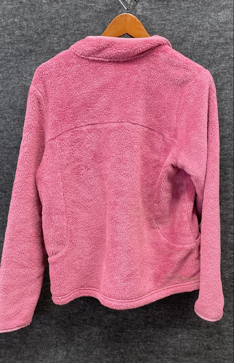 Lands' End Women's Pink Full Zip Fuzzy High Pile Fleece Jacket Sz M 10-12