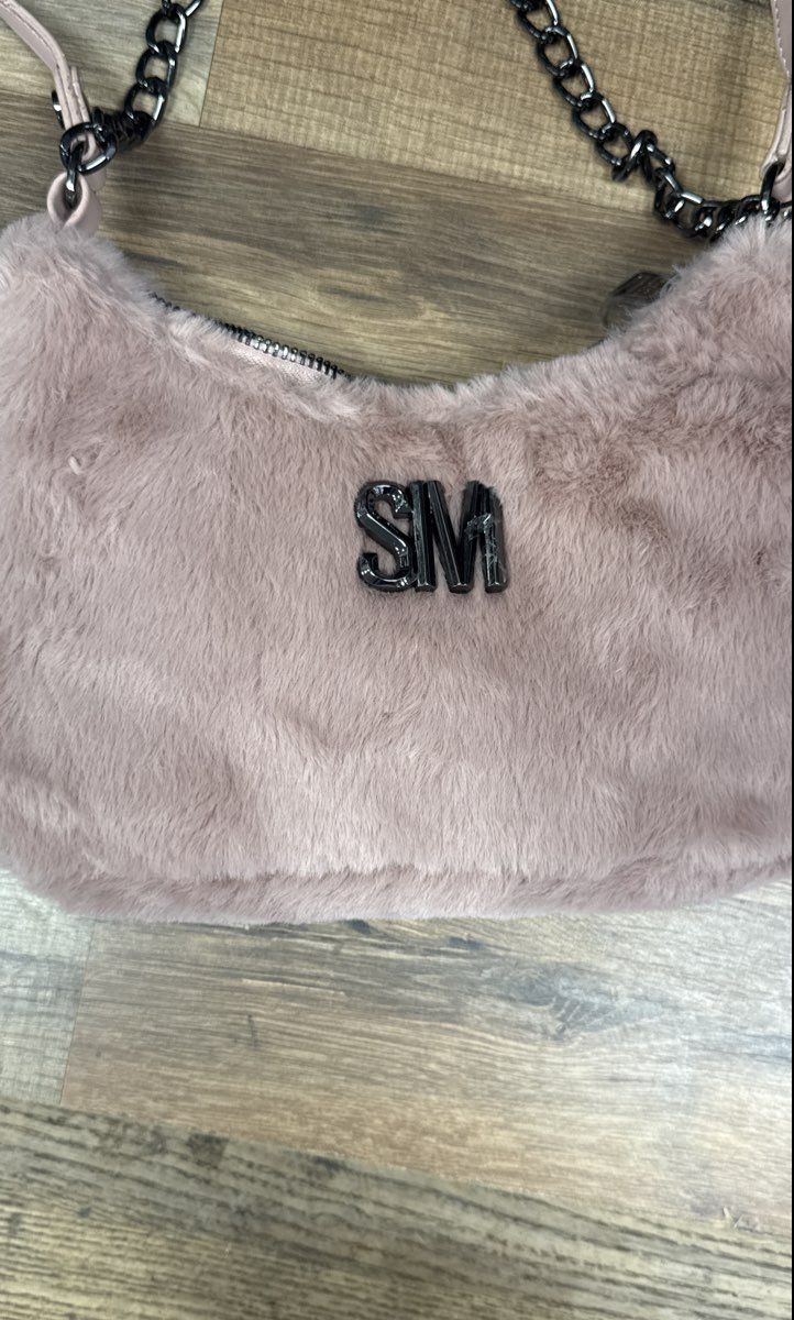 Steve Madden Mauve 2020s BPaula Fur Faux Fur Shoulder Bag NWT Gunmetal Chain
