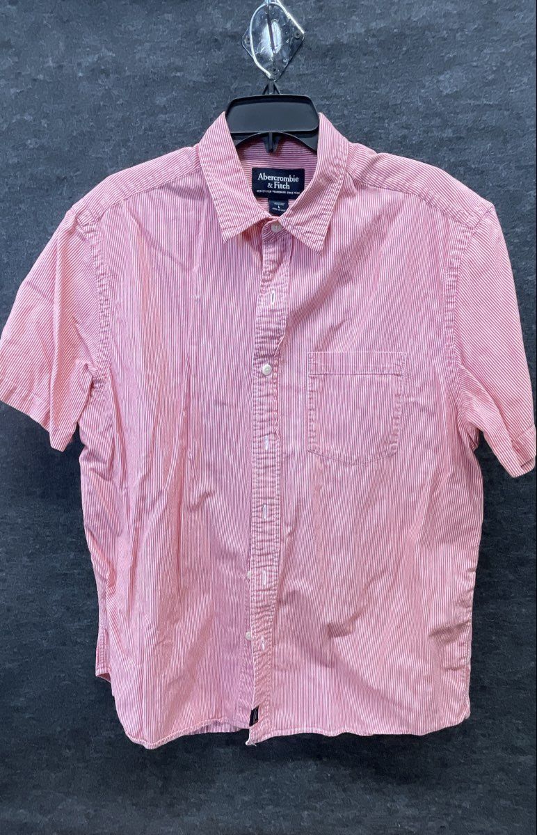 Abercrombie & Fitch Men's Pink Stripe Short Sleeve Button Up Shirt Size L