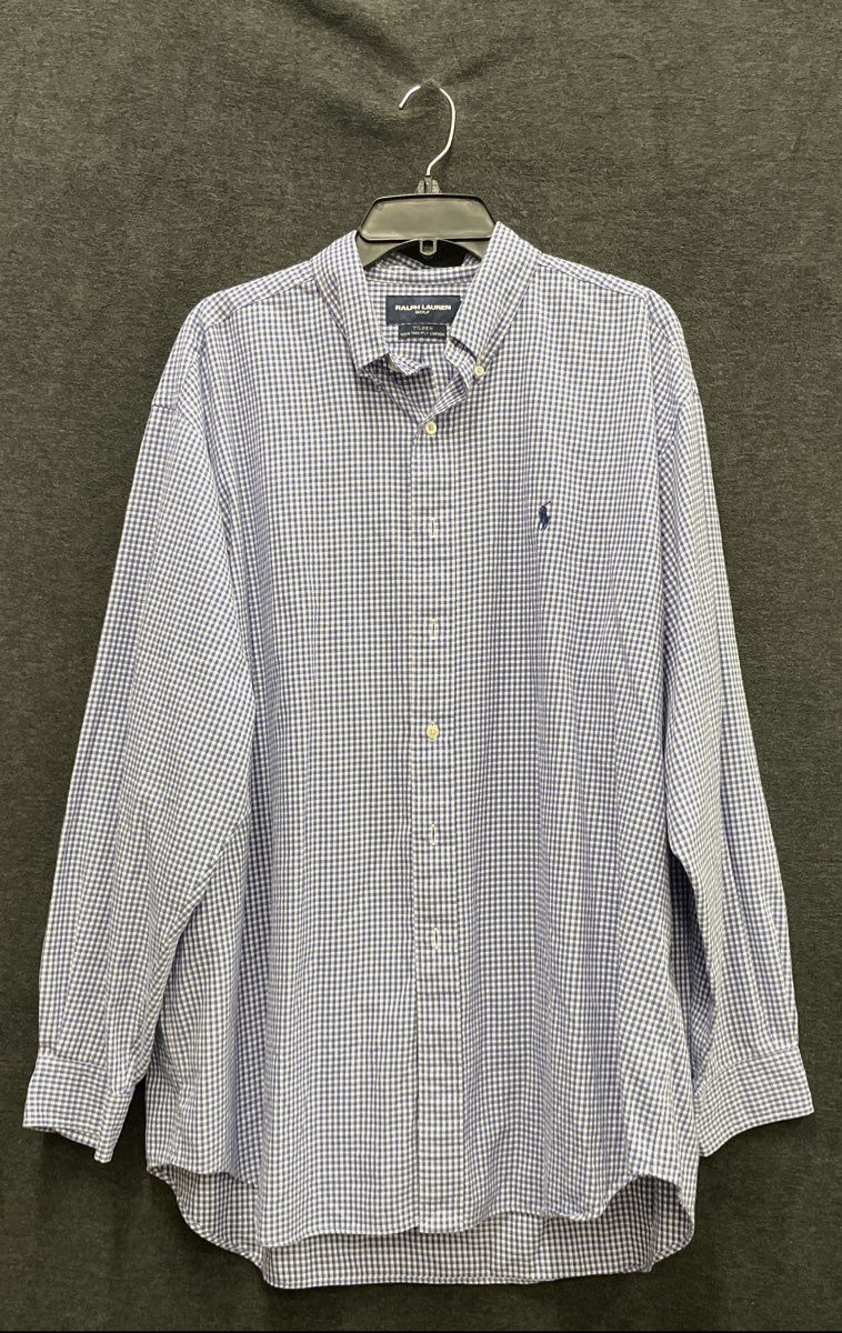 Ralph Lauren Golf Men's Tilden Blue White Gingham Check Button Down Shirt Sz XL