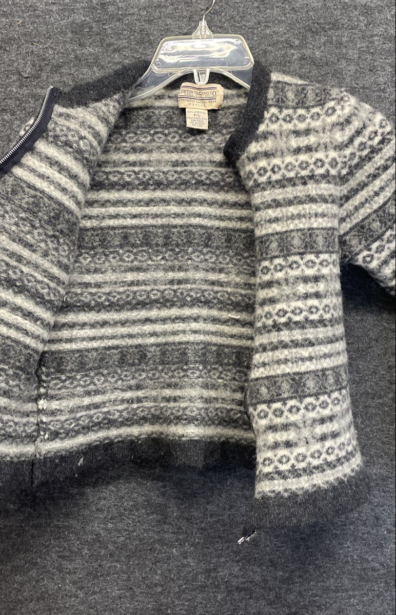 Vintage 90s Newton Trading Co Women's Gray Fair Isle Lambswool Zip Cardigan P/L