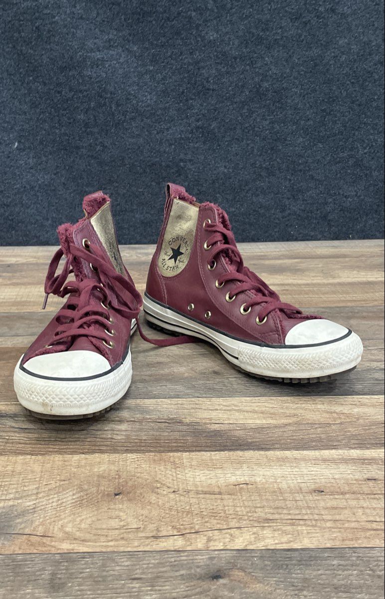 Converse Chuck Taylor All Star Leather Faux Fur Burgundy Gold High Top Size 8