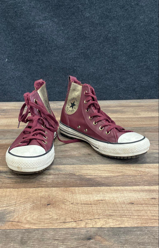 Converse Chuck Taylor All Star Leather Faux Fur Burgundy Gold High Top Size 8