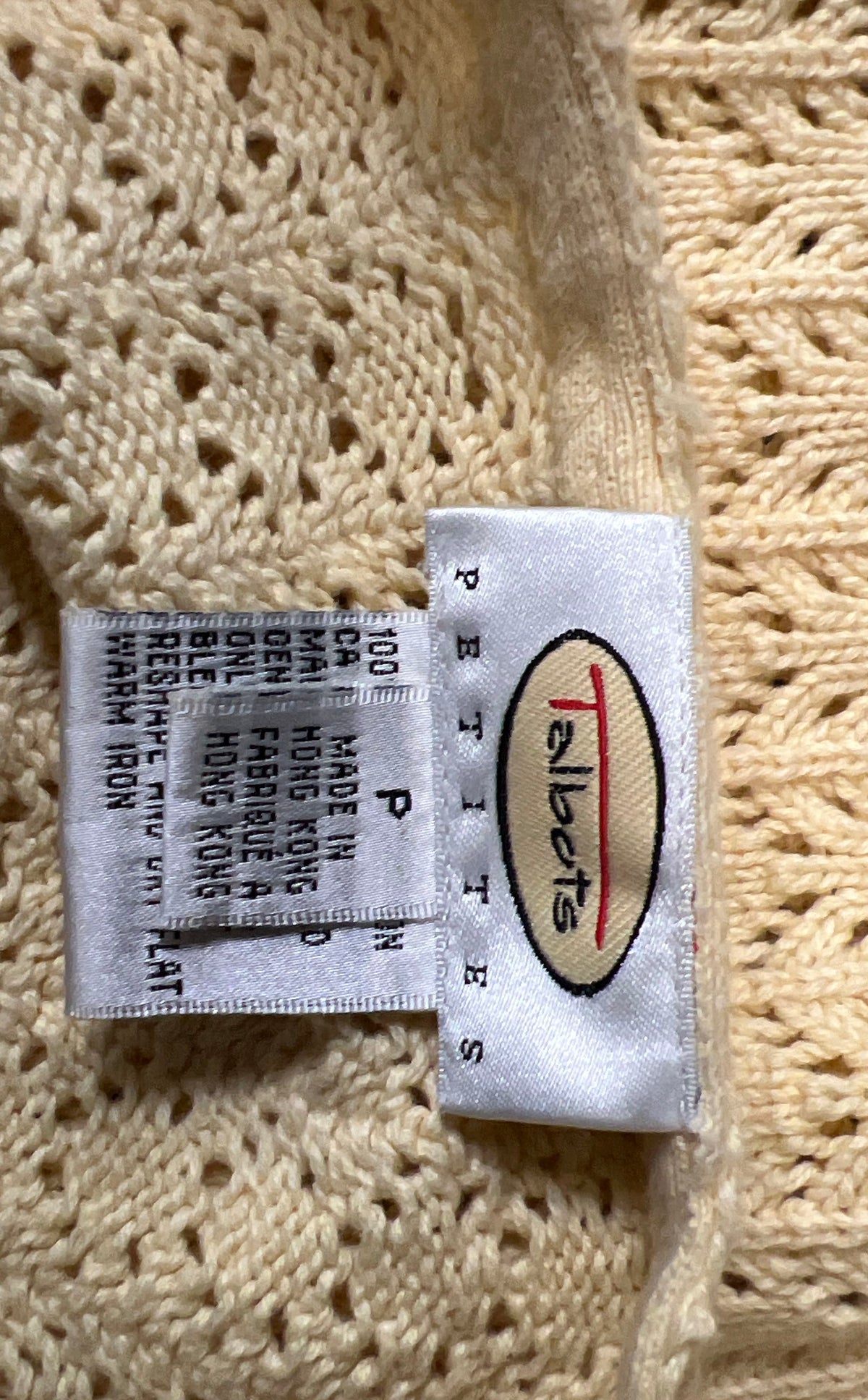 Talbots Women's Vintage 90s Yellow Open Knit Cotton V-Neck Sweater Sz Petite P