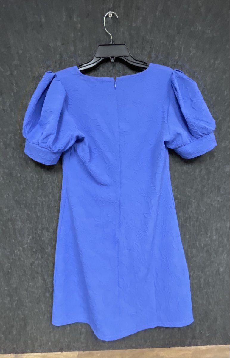 Tommy Hilfiger Women's Blue Floral Jacquard Puff Sleeve V-Neck Dress Sz 6