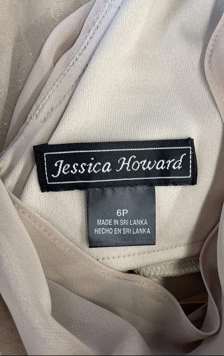 Jessica Howard Women's Gold Lace Sheath Dress Cowl Neck Flutter Sleeve 6P NWT