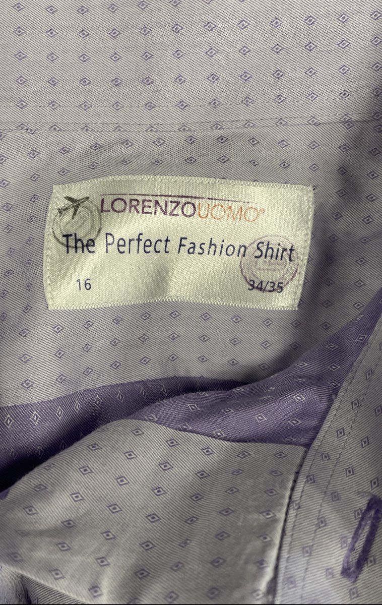 Lorenzo Uomo Men's Purple Micro Diamond Pattern Button Down Shirt Sz 16 34/35