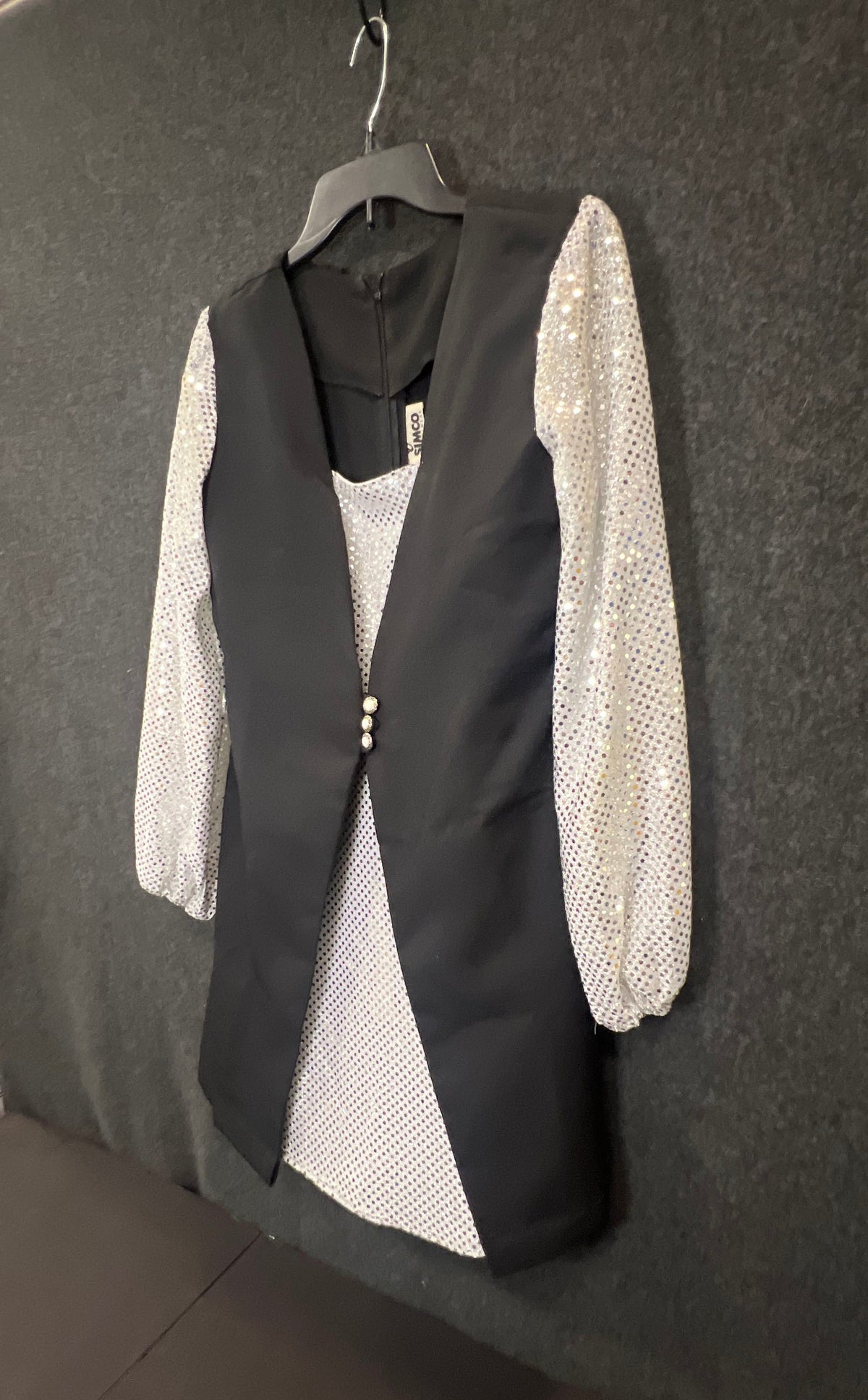 Vintage 90s Simco Formalwear Women's Black Silver Sequin Evening Top Sz 8