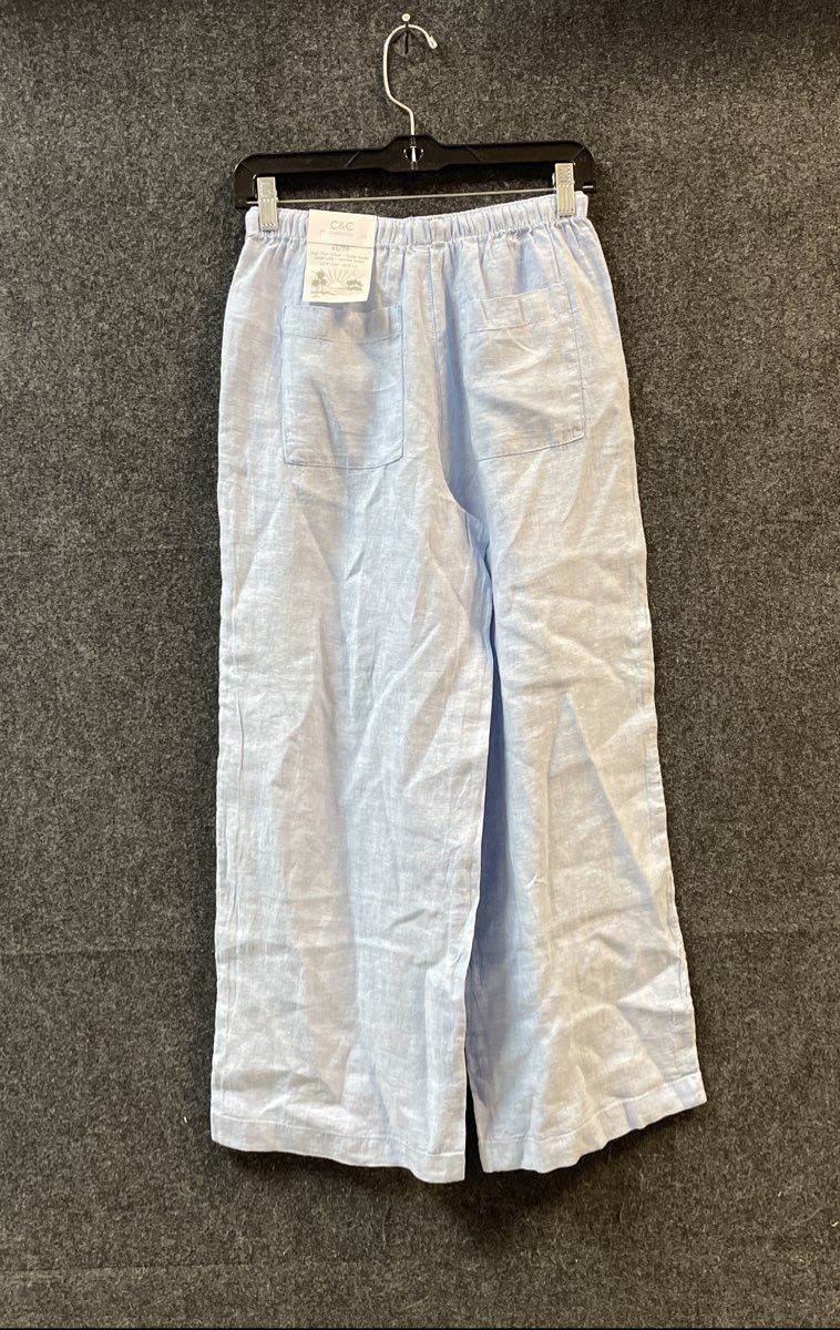 C&C California Women's Blue High Rise Wide Leg 100% Linen Pants NWT Sz XS