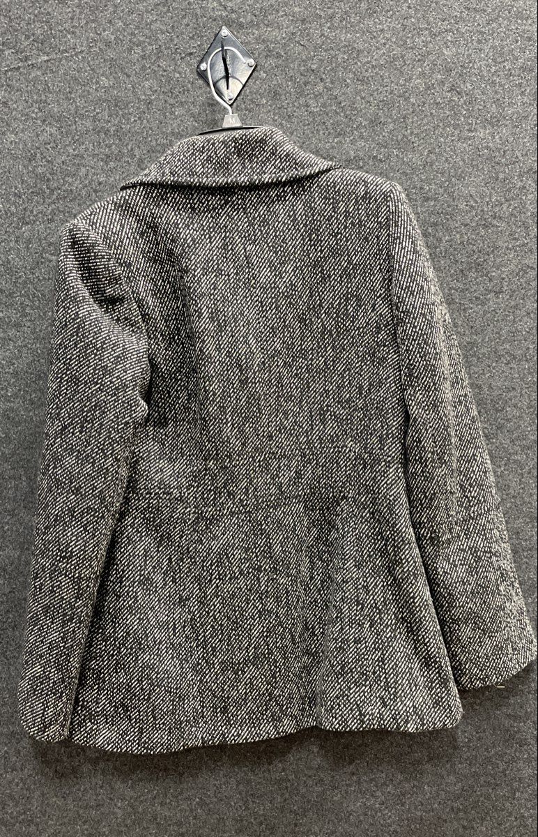 London Fog Women's Black White Herringbone Tweed Double Breasted Pea Coat Sz S
