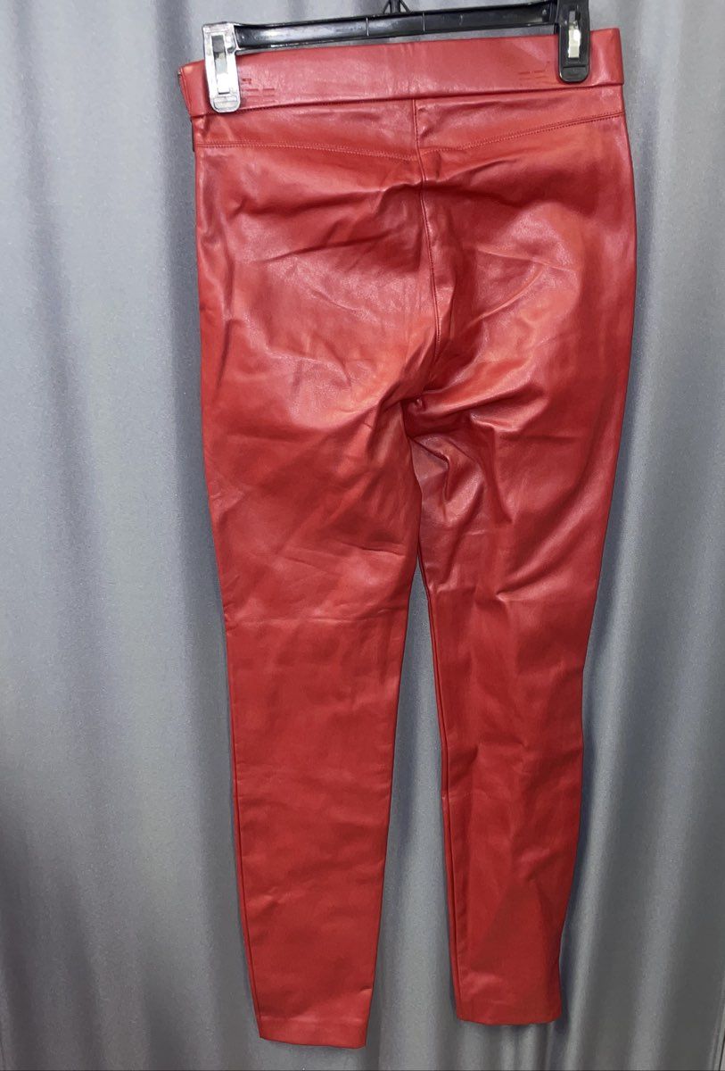 Zara Trafaluc Women's Red Faux Leather Leggings Side Zip Split Hem Sz S