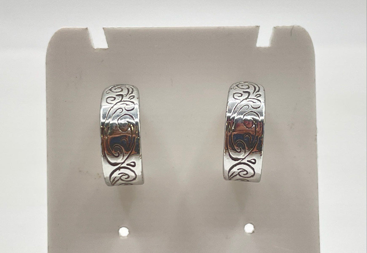 925 Sterling Silver Engraved Filigree Half-Hoop Stud Earrings 6.1g