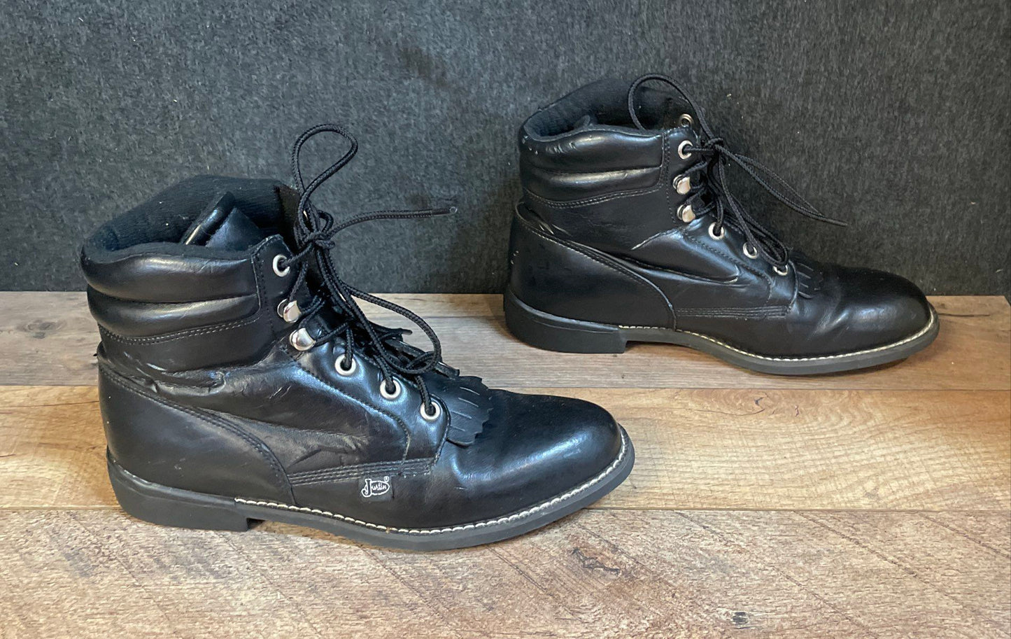 Justin JBL400 Basics Black Leather Lace Up Kiltie Boots Women's Size 6.5C