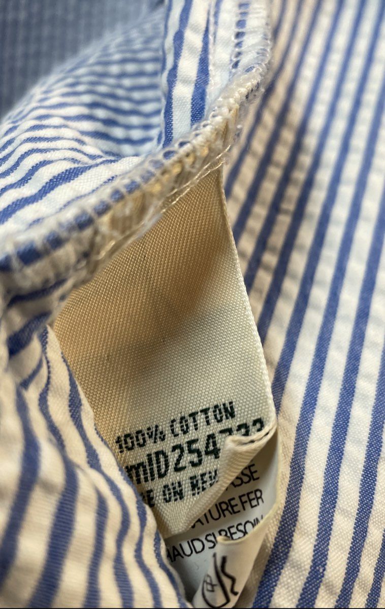 L.L. Bean Women's Blue White Striped Seersucker Button Down Shirt Size L
