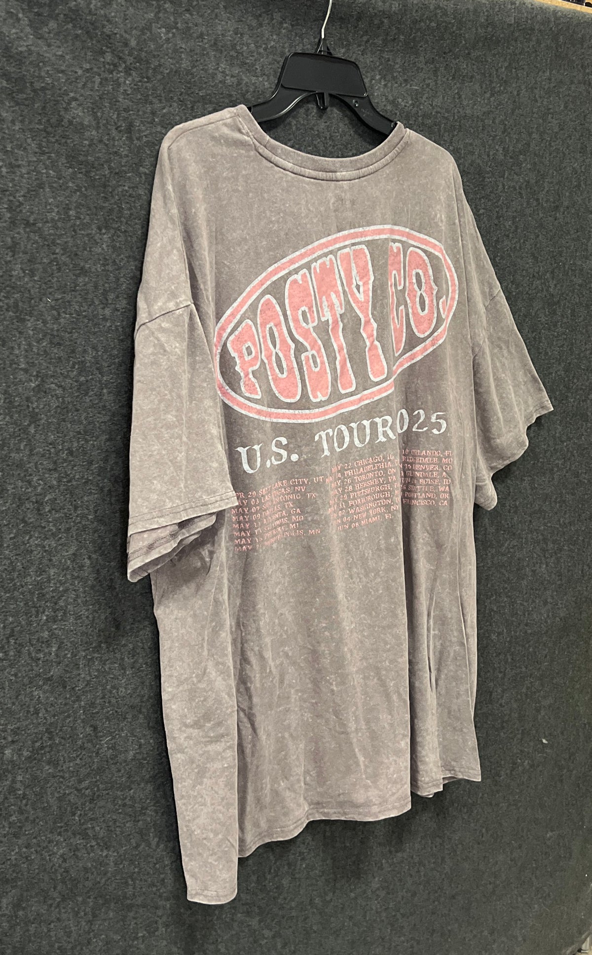 Post Malone Men's Posty Co U.S. Tour 2025 Faded Gray Graphic T-Shirt Sz 2X