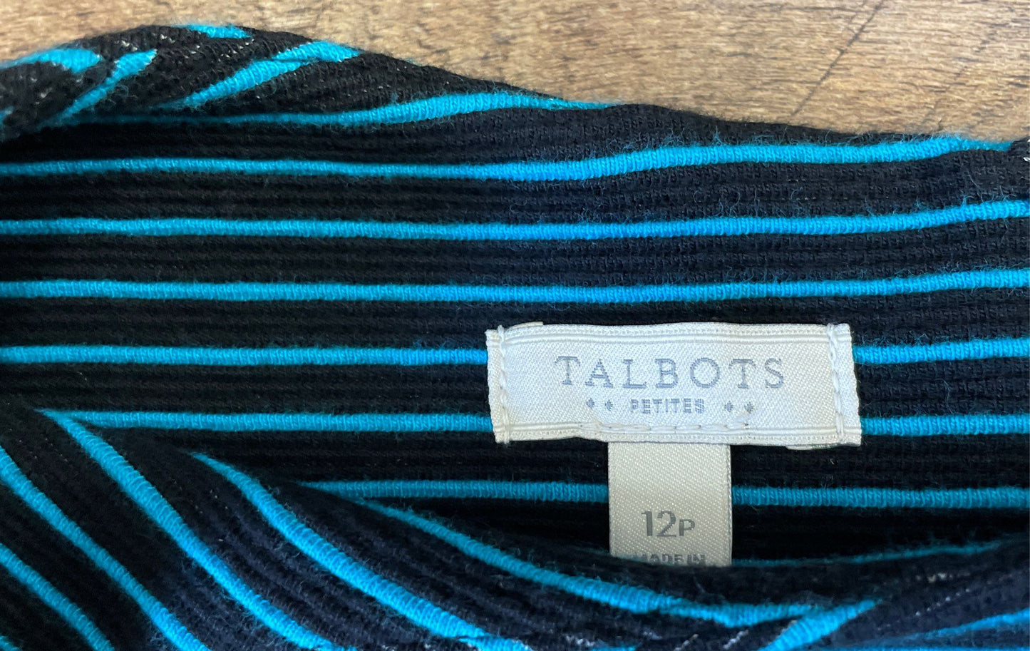 Talbots Women's Turquoise Black Striped Textured Sleeveless Sheath Dress Sz 12P