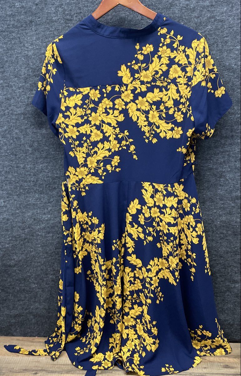 Nanette Nanette Lepore Women's Navy Gold Floral Pleated V-Neck Dress Sz 10 NWT