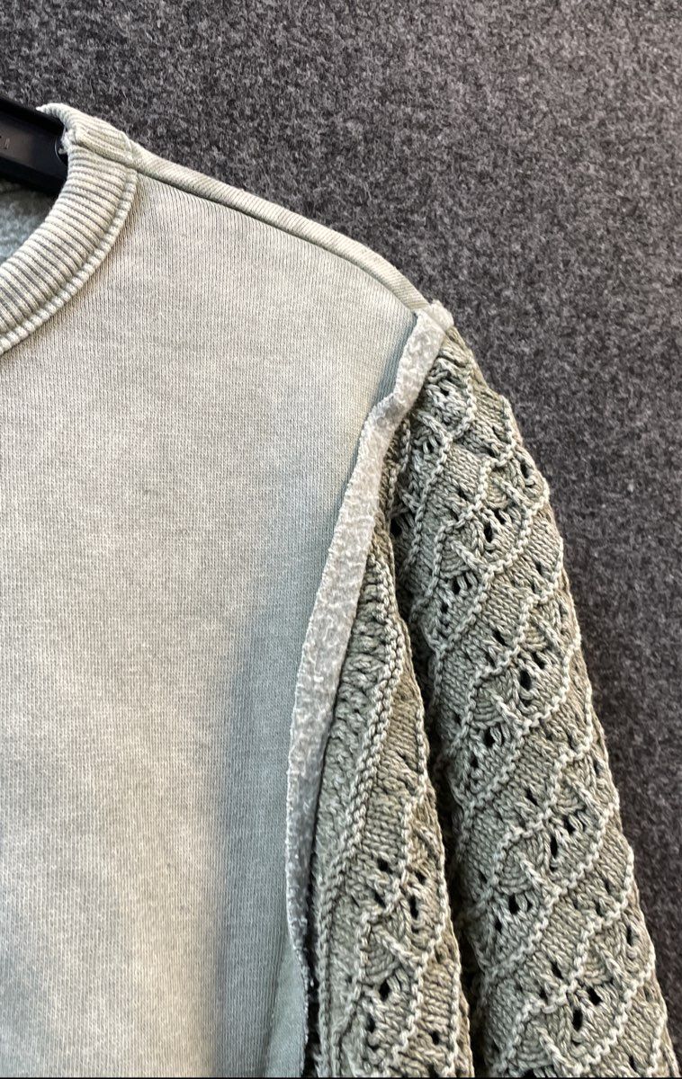 BKE Women's Dusty Olive Crochet Knit Mixed Media Crewneck Sweater Sz S NWT