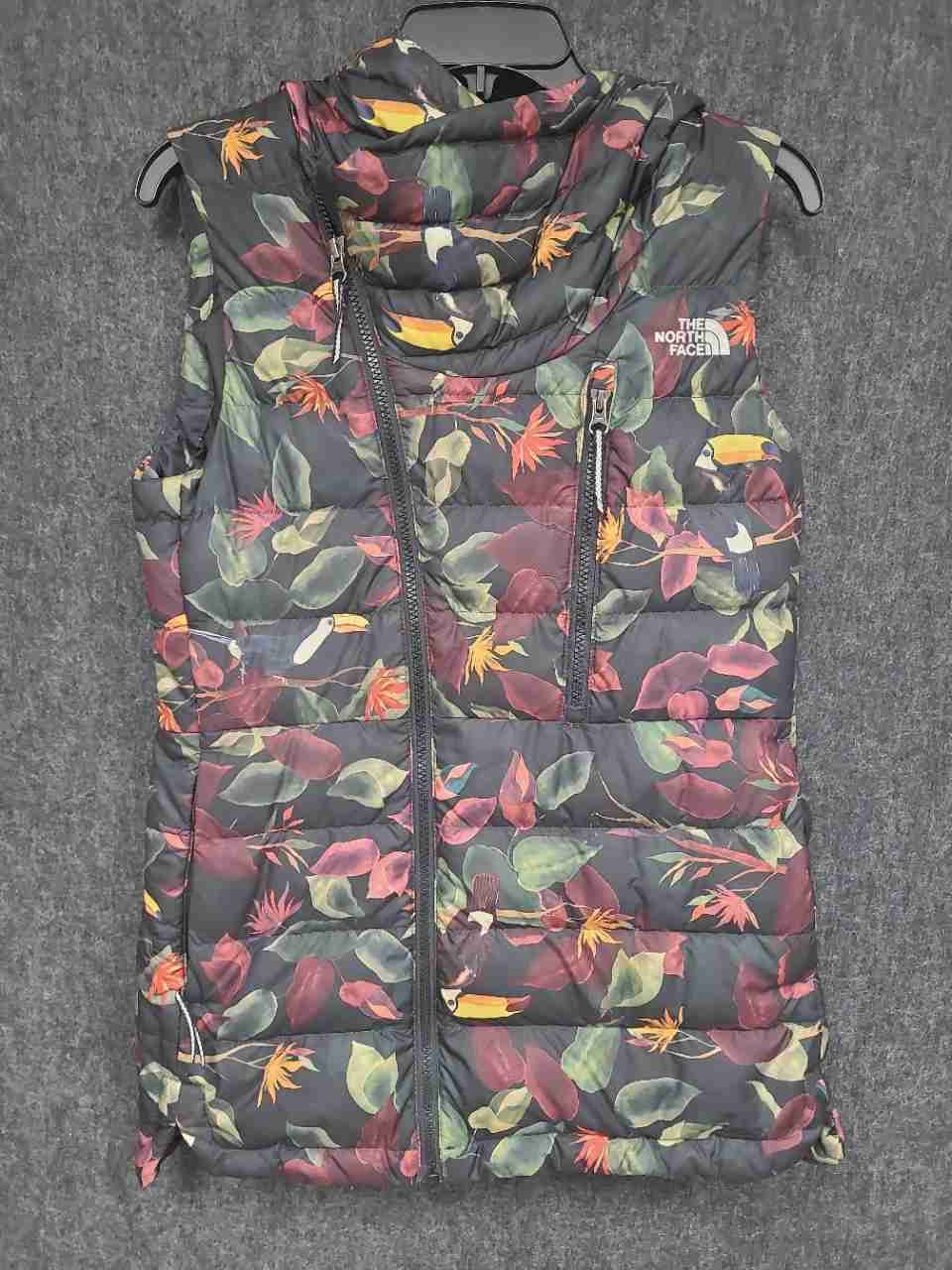 The North Face Women's Toucan Floral Puffer Vest Hooded Goose Down Sz XS