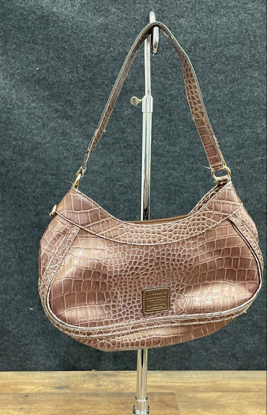 Liz Claiborne Brown Crocodile Embossed Faux Leather Hobo Shoulder Bag Vintage