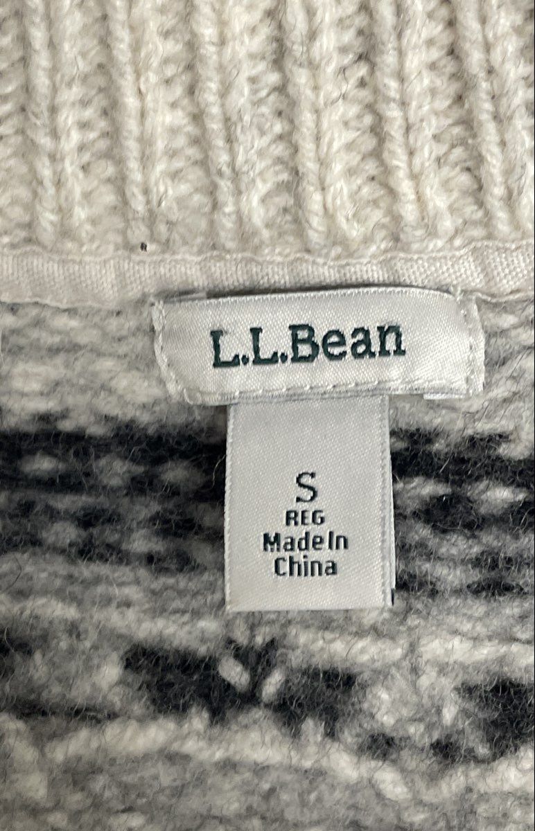 L.L. Bean Women's Fair Isle Full Zip Sweater Cardigan Cream Nordic Yoke Sz S