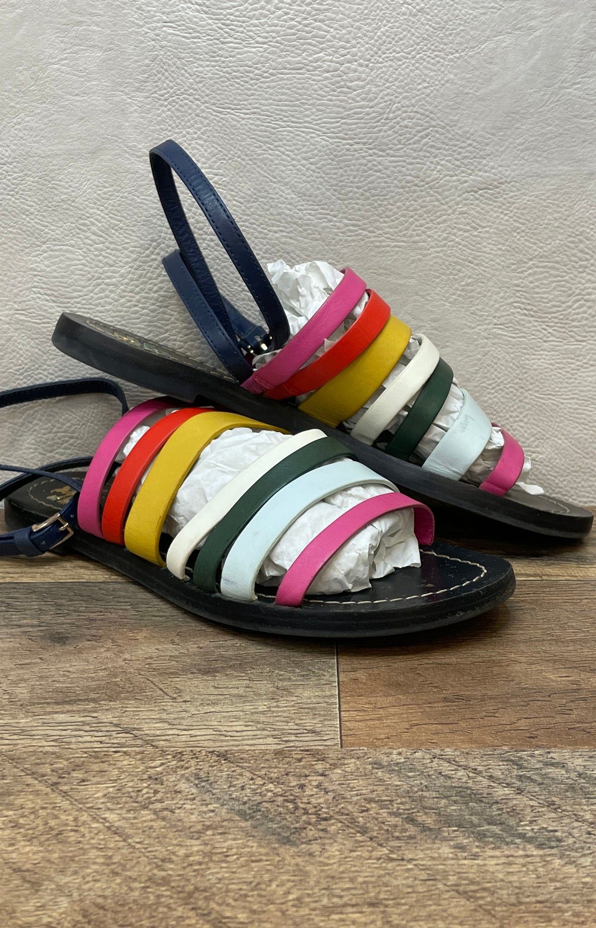 Tory Burch Multicolor Strappy Leather Slingback Flat Sandals Size 5.5M