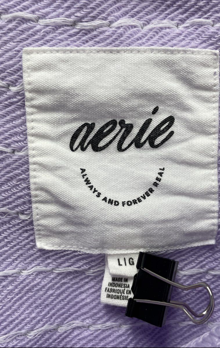 Aerie Women's Lavender Purple White Textured Dot Sweatshirt Sz L