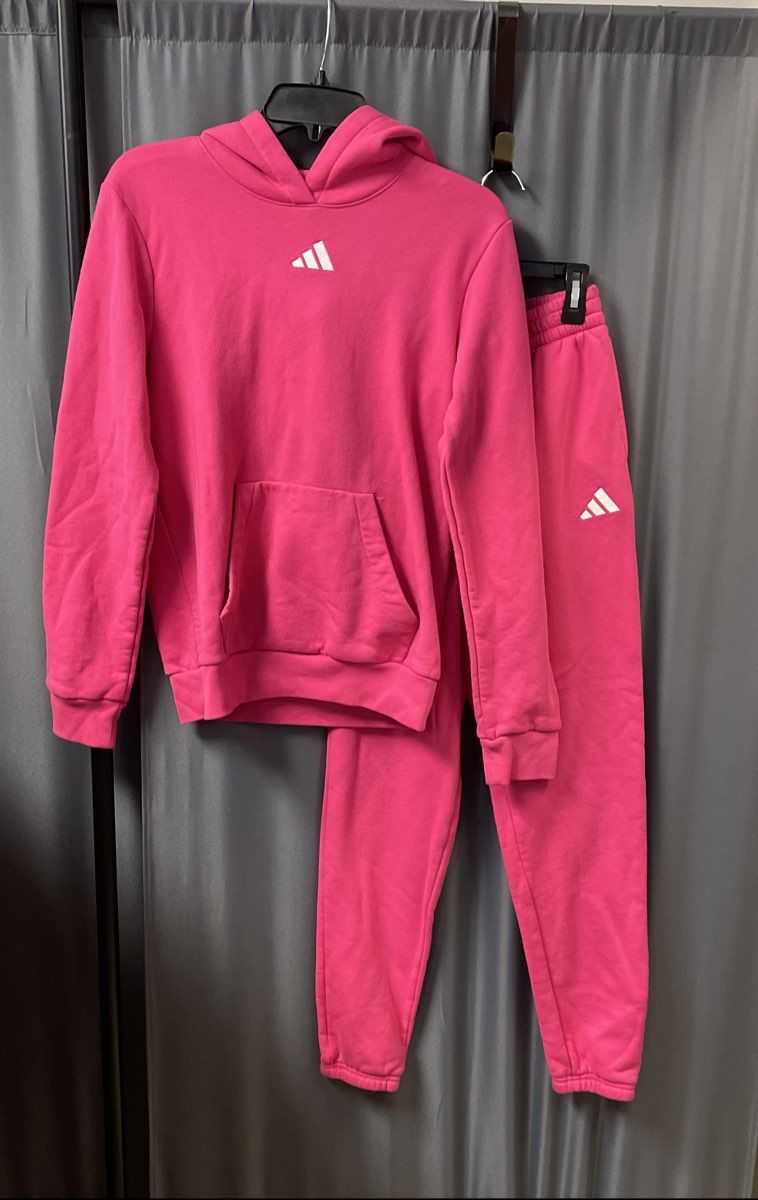 Adidas Women's Pink Fleece Sweatsuit Hoodie Joggers 2 Piece Set Sz S