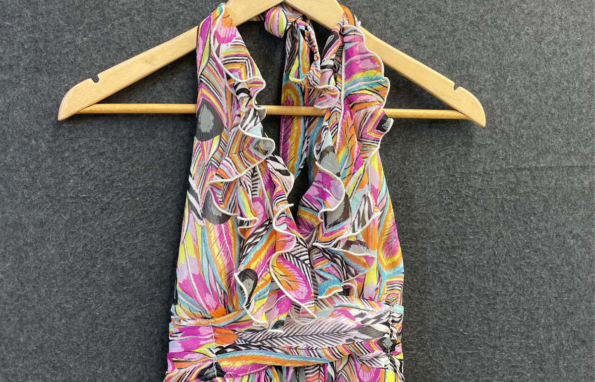 Jonathan Martin Women's Multicolor Peacock Ruffle Halter Dress Sz 6 NWT
