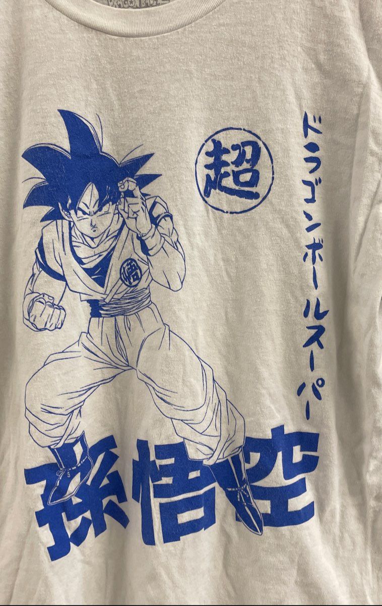Dragon Ball Super Men's White Goku Graphic Kanji Blue T-Shirt Sz M